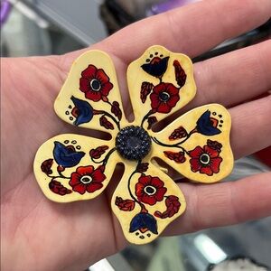 Charming Floral Brooch with Red and Yellow Accents vintage West Germany